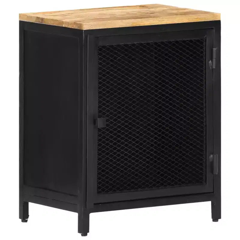 Chevet en bois de manguier brut massif avec porte grillagée 40x30x53 cm