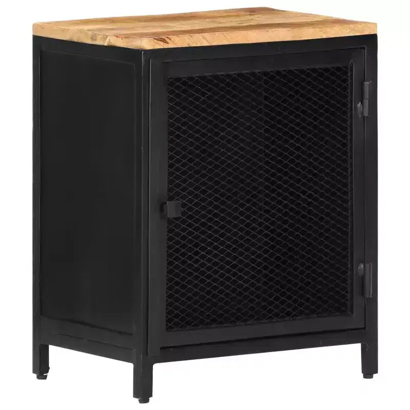 Chevet en bois de manguier brut massif avec porte grillagée 40x30x53 cm