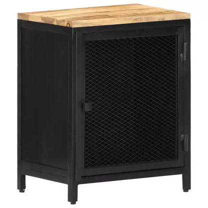 Chevet en bois de manguier brut massif avec porte grillagée 40x30x53 cm