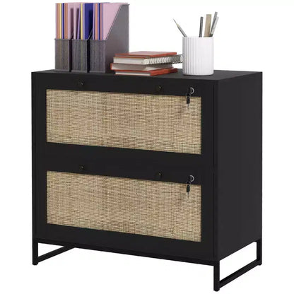 Lockable Filing Cabinet, Boho 2 Drawer File Cabinet with Adjustable Hanging Bar for Letter, A4 and Legal Size