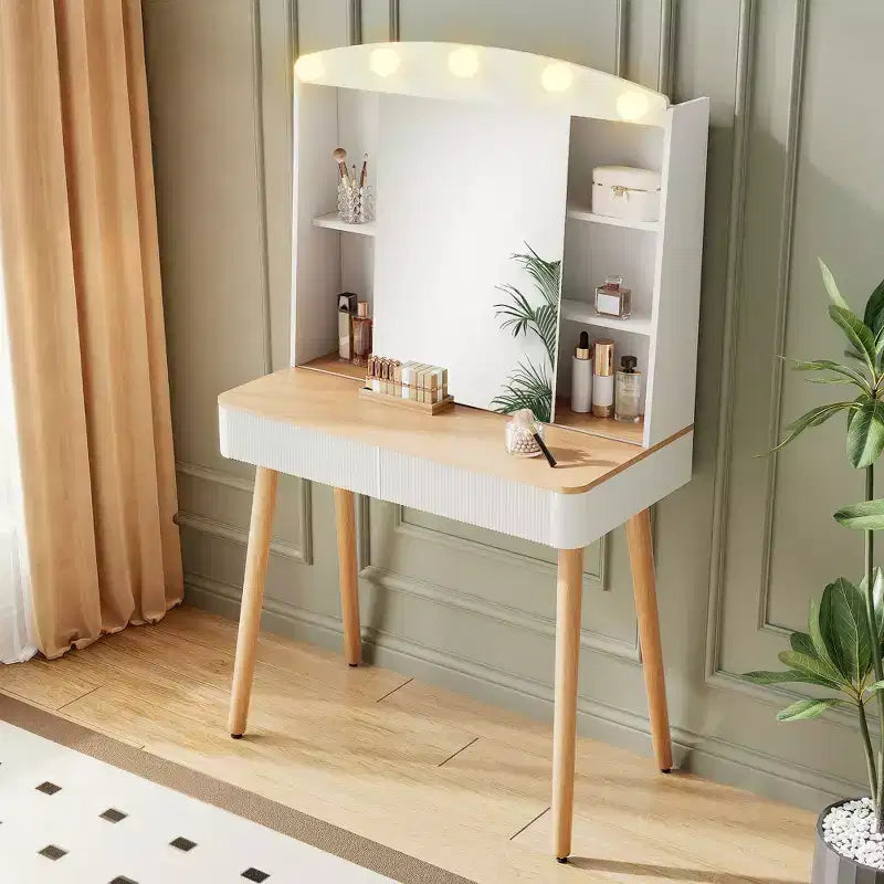 Okak Modern Makeup Vanity with Sliding Mirror, Vanity Desk with Big-Capacity Storage, Compact Vanity for Bedroom, Dressing Room, White