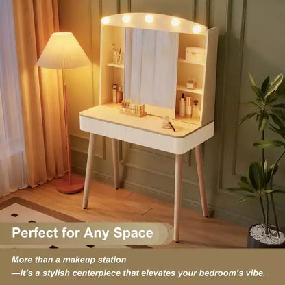 Coiffeuse moderne avec miroir coulissant et grand rangement - Blanc