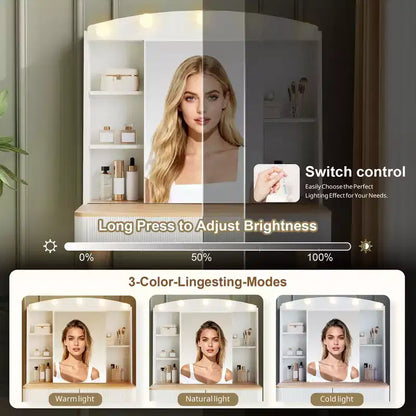 Coiffeuse moderne avec miroir coulissant et grand rangement - Blanc