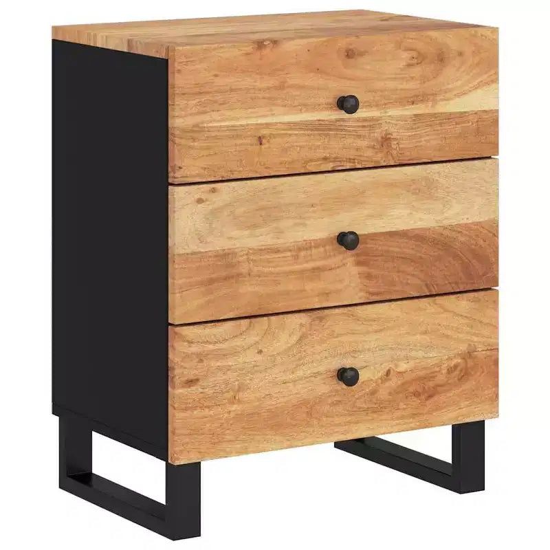 Table de chevet industrielle avec 3 tiroirs en bois massif - Bois clair