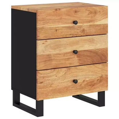 Table de chevet industrielle avec 3 tiroirs en bois massif - Bois clair
