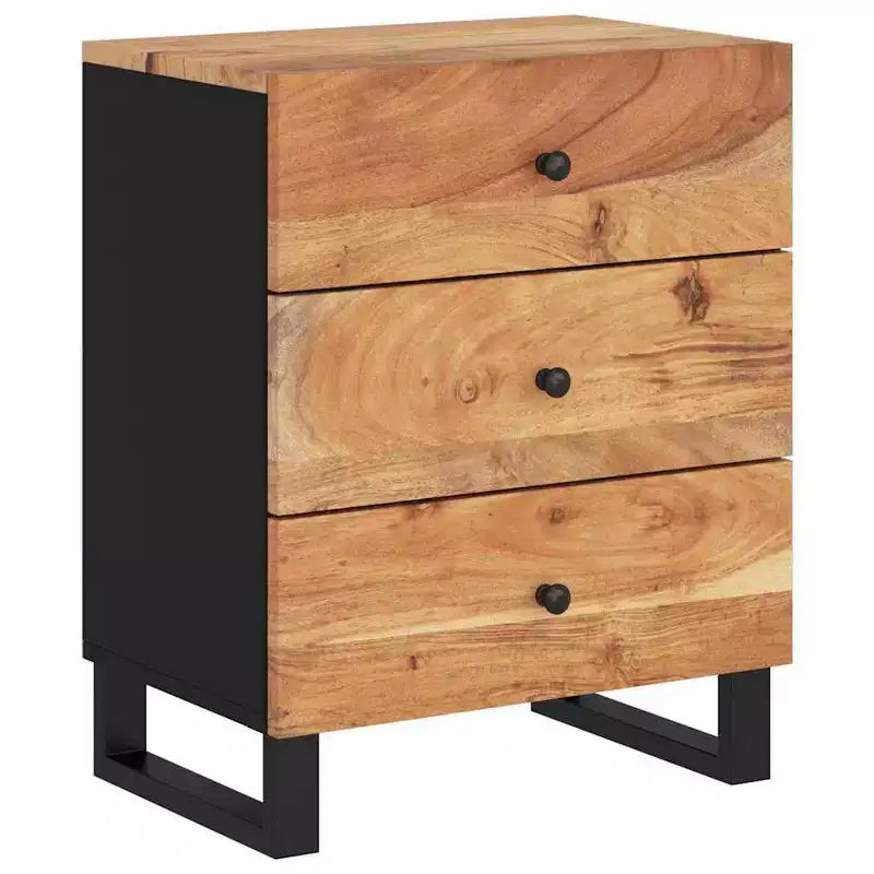 Table de chevet industrielle avec 3 tiroirs en bois massif - Bois clair