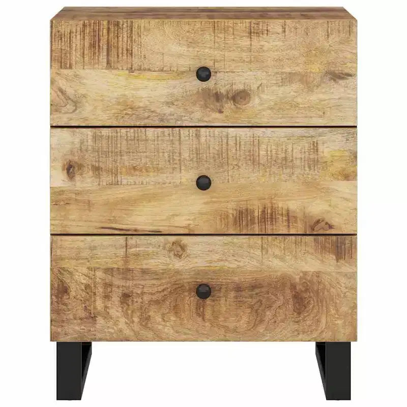 Table de chevet industrielle avec 3 tiroirs en bois massif - Bois clair