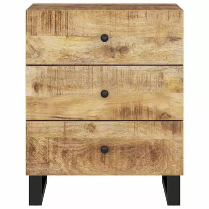Table de chevet industrielle avec 3 tiroirs en bois massif - Bois clair