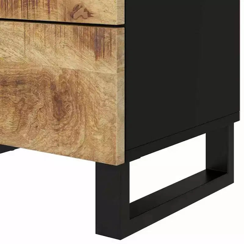 Table de chevet industrielle avec 3 tiroirs en bois massif - Bois clair