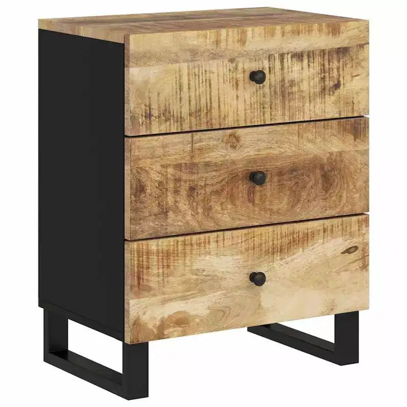 Table de chevet industrielle avec 3 tiroirs en bois massif - Bois clair