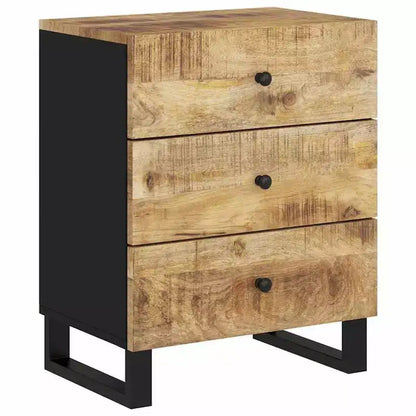 Table de chevet industrielle avec 3 tiroirs en bois massif - Bois clair