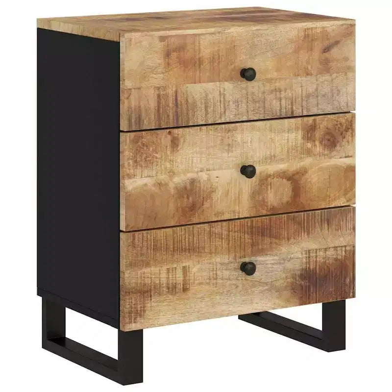 Table de chevet industrielle avec 3 tiroirs en bois massif - Bois clair
