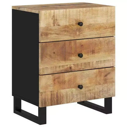 Table de chevet industrielle avec 3 tiroirs en bois massif - Bois clair