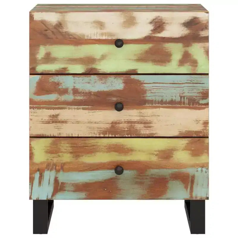 Table de chevet industrielle avec 3 tiroirs en bois massif - Bois clair