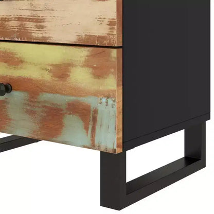 Table de chevet industrielle avec 3 tiroirs en bois massif - Bois clair