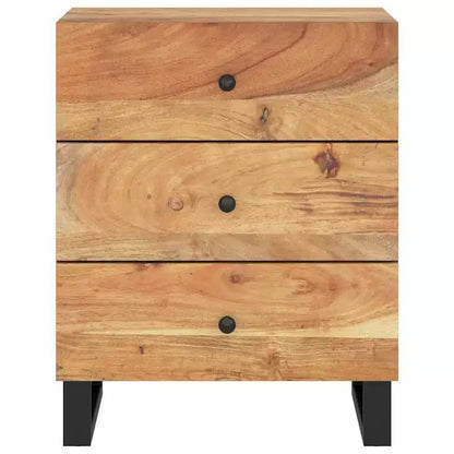 Table de chevet industrielle avec 3 tiroirs en bois massif - Bois clair