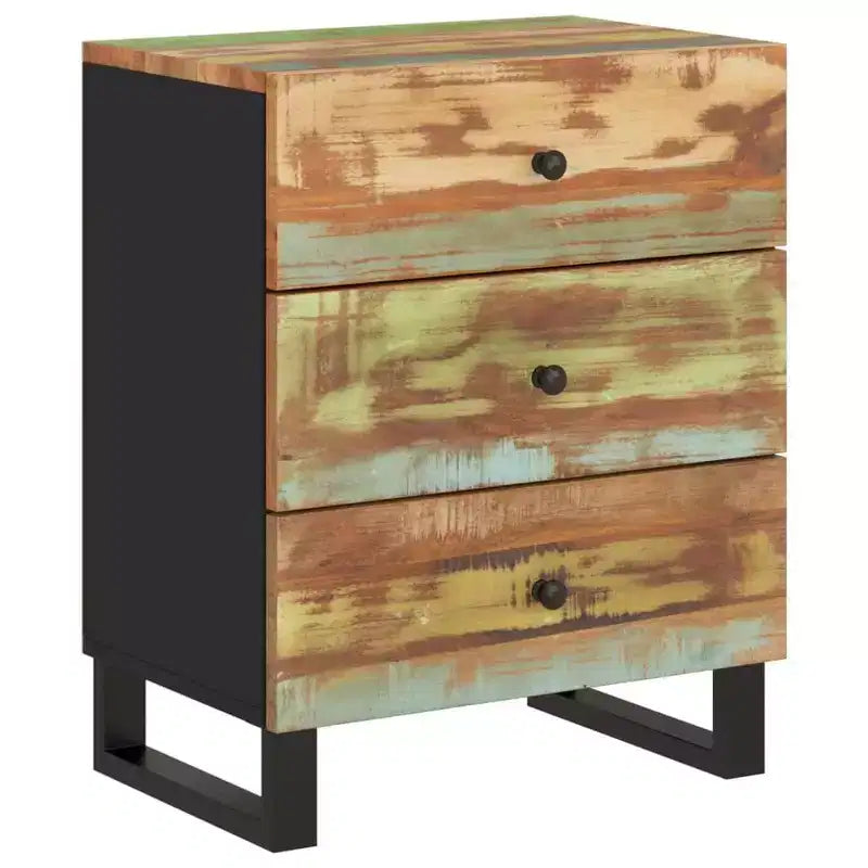 Table de chevet industrielle avec 3 tiroirs en bois massif - Bois clair