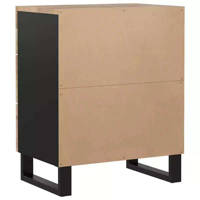 Table de chevet industrielle avec 3 tiroirs en bois massif - Bois clair