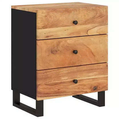 Table de chevet industrielle avec 3 tiroirs en bois massif - Bois clair