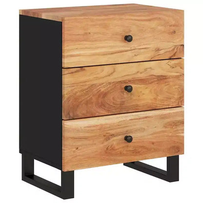 Table de chevet industrielle avec 3 tiroirs en bois massif - Bois clair