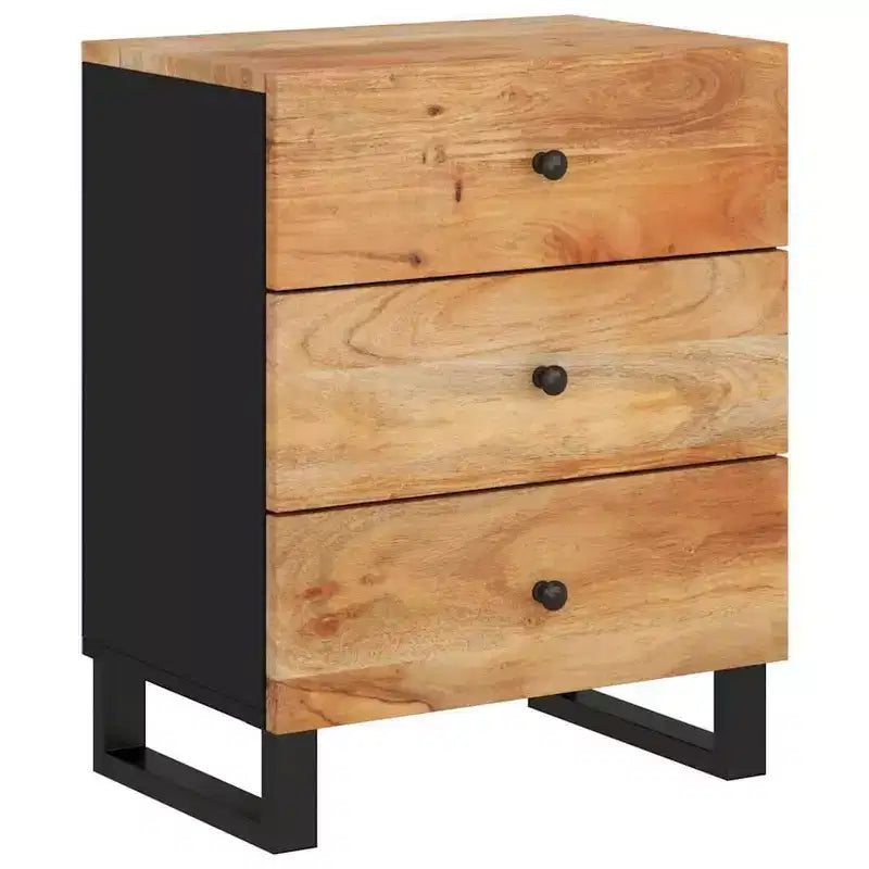 Table de chevet industrielle avec 3 tiroirs en bois massif - Bois clair