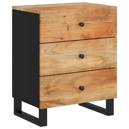 Table de chevet industrielle avec 3 tiroirs en bois massif - Bois clair