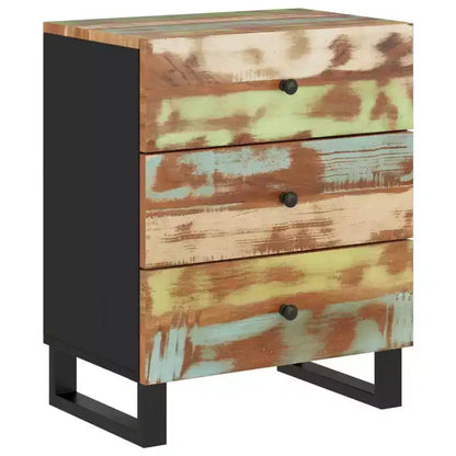 Table de chevet industrielle avec 3 tiroirs en bois massif - Bois clair