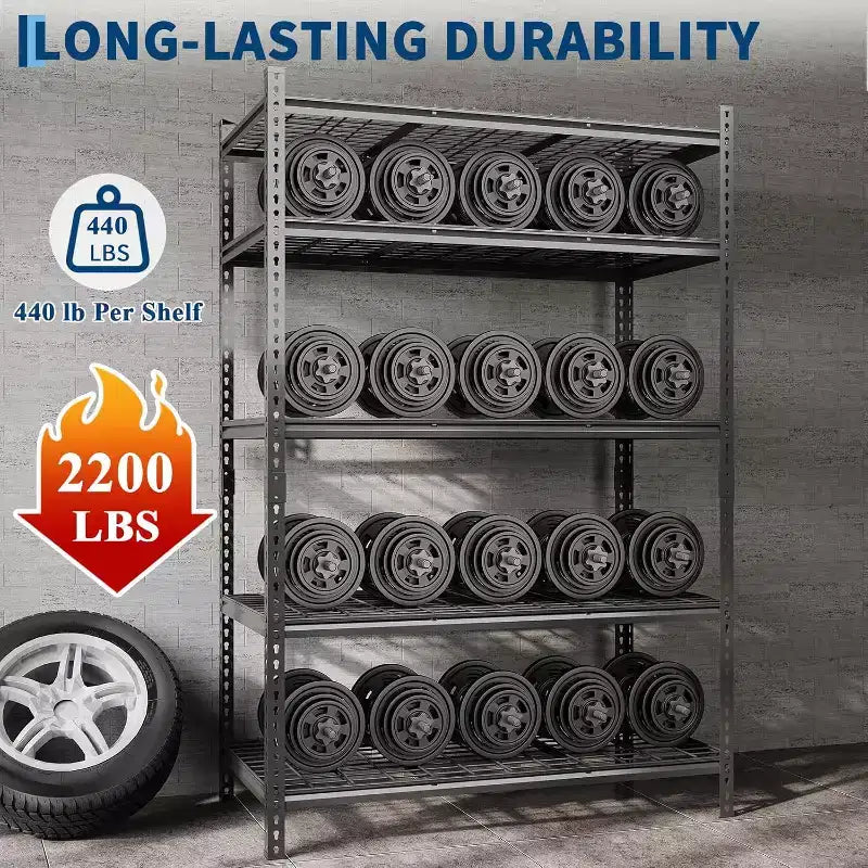 Étagère de rangement métallique, support de rangement réglable à 5 niveaux, étagères de garage robustes, 907 kg pour garage, entrepôt, 91,4 x 40,6 x 182,9 cm, lot de 2