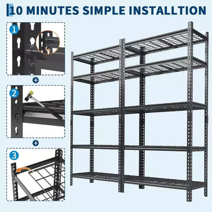 Étagère de rangement métallique, support de rangement réglable à 5 niveaux, étagères de garage robustes, 907 kg pour garage, entrepôt, 91,4 x 40,6 x 182,9 cm, lot de 2