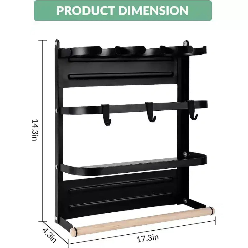 Porte-gobelet magnétique pour côté de réfrigérateur - Organiseur pliable et peu encombrant avec étagère et crochets, peut contenir 3 grandes tasses, installation sans perçage pour la cuisine