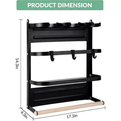 Porte-gobelet magnétique pour côté de réfrigérateur - Organiseur pliable et peu encombrant avec étagère et crochets, peut contenir 3 grandes tasses, installation sans perçage pour la cuisine