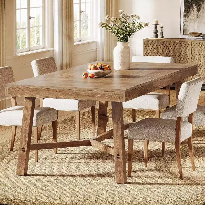 Table à manger de ferme 70,9" pour 6-8 personnes avec pieds renforcés - Naturel