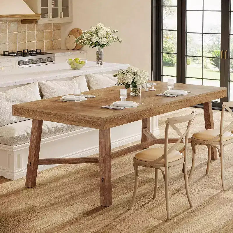 Table à manger de ferme 70,9" pour 6-8 personnes avec pieds renforcés - Naturel