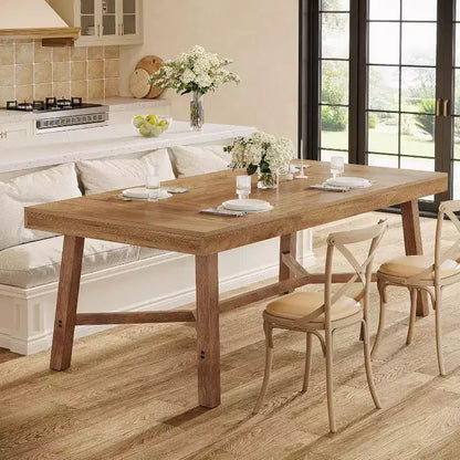 Table à manger de ferme 70,9" pour 6-8 personnes avec pieds renforcés - Naturel