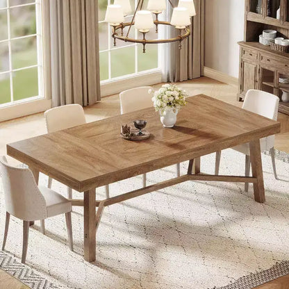 Table à manger de ferme 70,9" pour 6-8 personnes avec pieds renforcés - Naturel