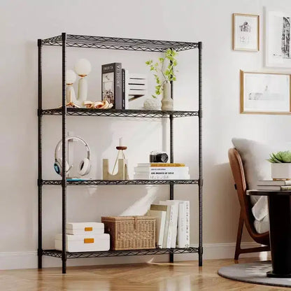 Étagères de rangement en fil métallique à 4 niveaux, noires, pour maison ou garage, en métal robuste, supporte jusqu'à 450 kg, aucun assemblage requis, étagères réglables