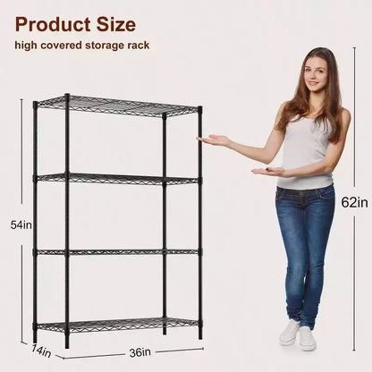 Étagères de rangement en fil métallique à 4 niveaux, noires, pour maison ou garage, en métal robuste, supporte jusqu'à 450 kg, aucun assemblage requis, étagères réglables