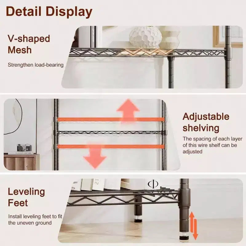 Étagères de rangement en fil métallique à 4 niveaux, noires, pour maison ou garage, en métal robuste, supporte jusqu'à 450 kg, aucun assemblage requis, étagères réglables
