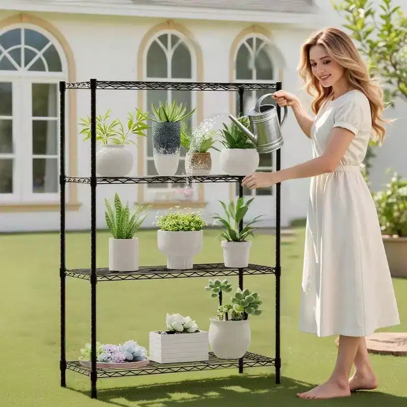 Étagères de rangement en fil métallique à 4 niveaux, noires, pour maison ou garage, en métal robuste, supporte jusqu'à 450 kg, aucun assemblage requis, étagères réglables