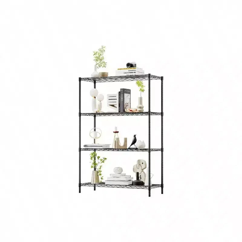 Étagères de rangement en fil métallique à 4 niveaux, noires, pour maison ou garage, en métal robuste, supporte jusqu'à 450 kg, aucun assemblage requis, étagères réglables