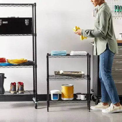 Étagère de rangement à 3 niveaux en fil d'acier robuste et réglable, organisateur pour cuisine et garage, noire, 59 cm (L) x 34 cm (l) x 76 cm (H)
