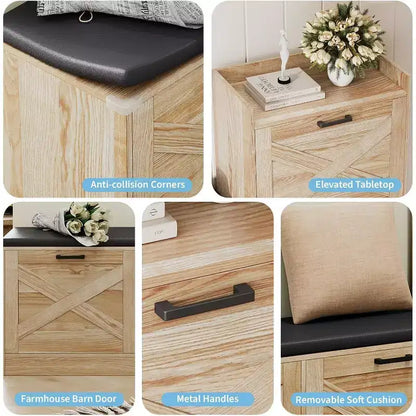 Banc de rangement pour chaussures avec 4 tiroirs basculants et coussin d'assise rembourré, meuble à chaussures étroit en bois avec rangement dissimulé