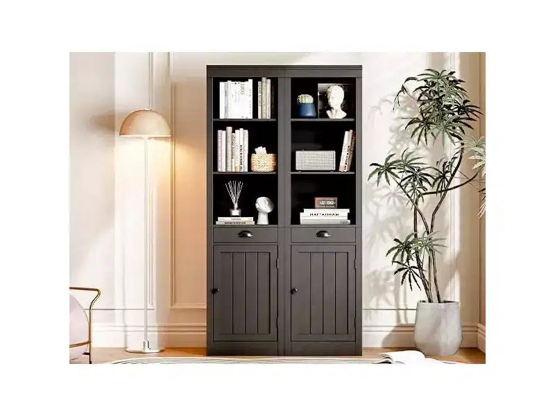 Étagère, Bibliothèque en bois à 5 niveaux, Rangement ouvert, Étagère moderne en blanc ivoire, Étagères de présentation autoportantes pour chambre à coucher, salon