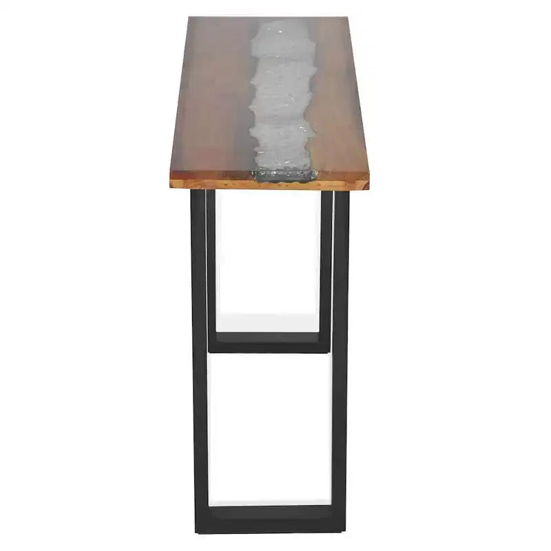Console en teck industriel avec incrustation en résine 39,4x13,8x29,5"