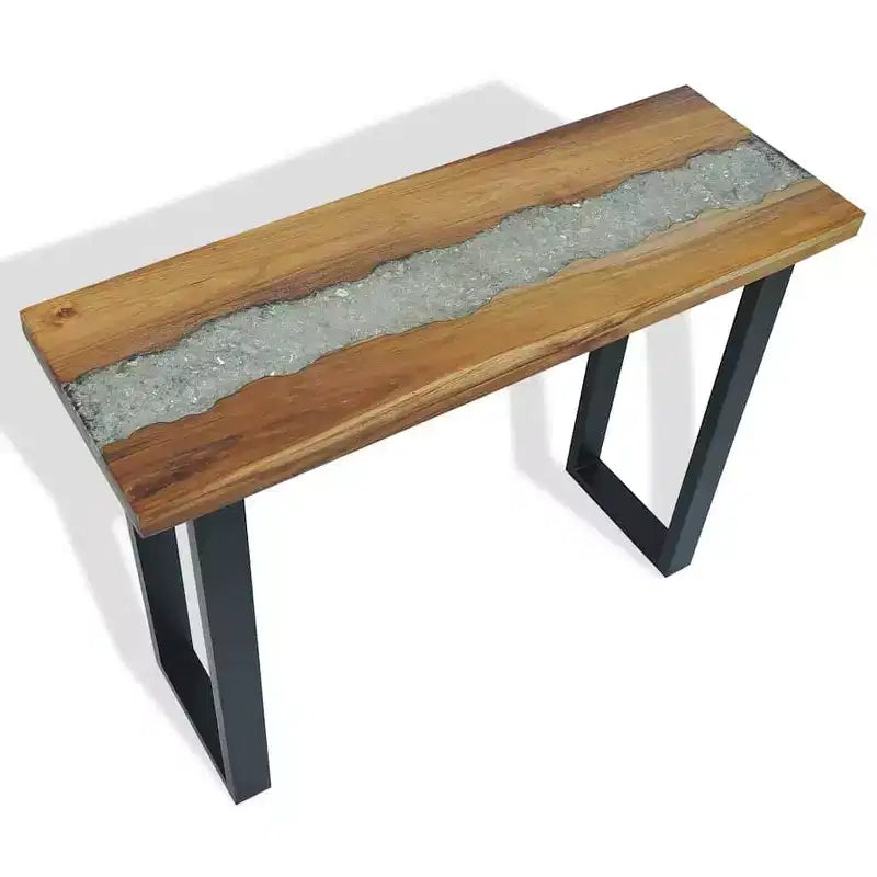 Console en teck industriel avec incrustation en résine 39,4x13,8x29,5"
