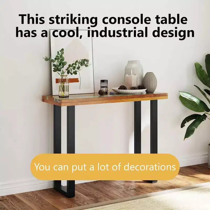 Console en teck industriel avec incrustation en résine 39,4x13,8x29,5"