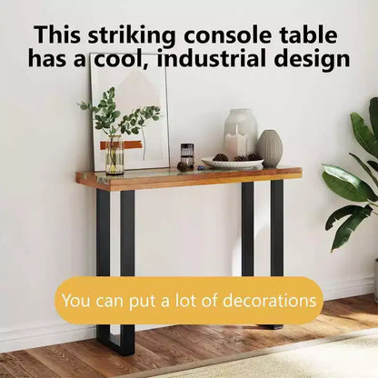 Console en teck industriel avec incrustation en résine 39,4x13,8x29,5"