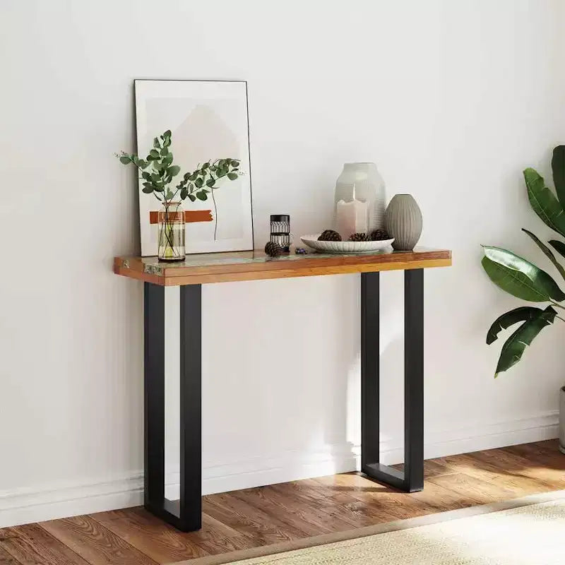 Console en teck industriel avec incrustation en résine 39,4x13,8x29,5"