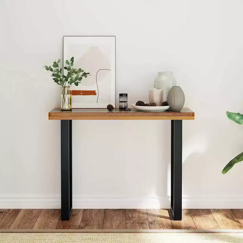 Console en teck industriel avec incrustation en résine 39,4x13,8x29,5"