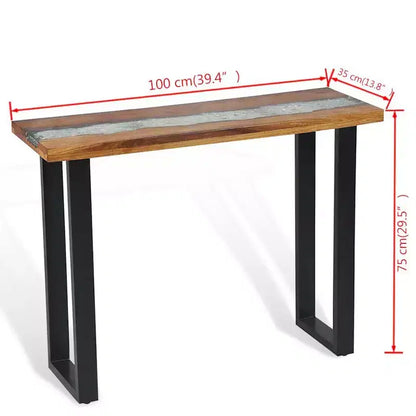 Console en teck industriel avec incrustation en résine 39,4x13,8x29,5"